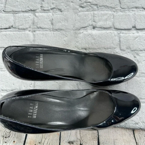 Stuart Weitzman Patent Leather Heels Size 7.5 Narrow Classic Black - Picture 11 of 12